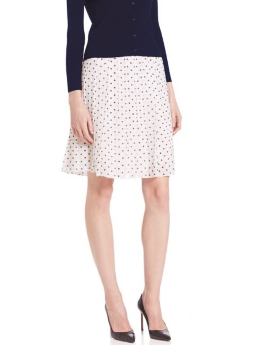 NWOT Theory Lewdill Silk Pleated Polka Dot Skirt White Black Size 0